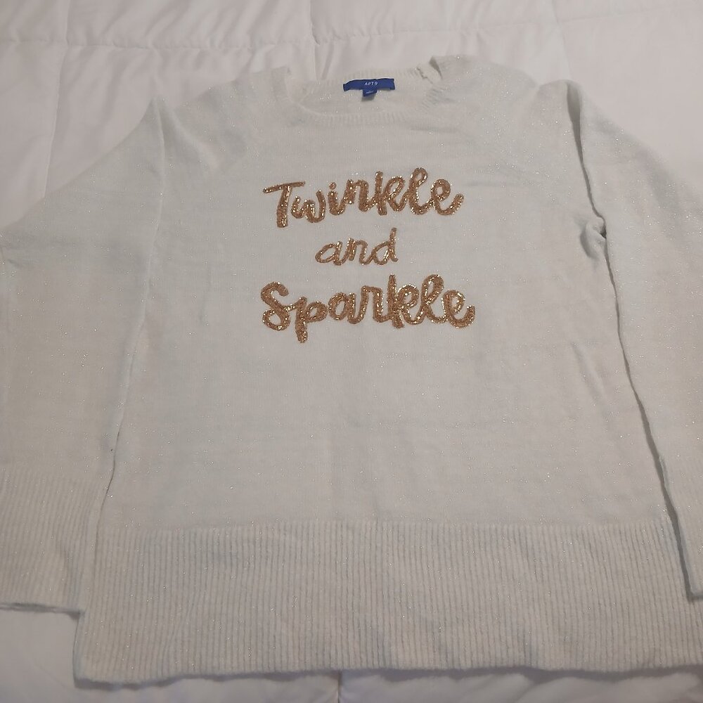 Christmas Sweater - Apt 9 "Twinkle and Sparkle"  Gold and White sweater